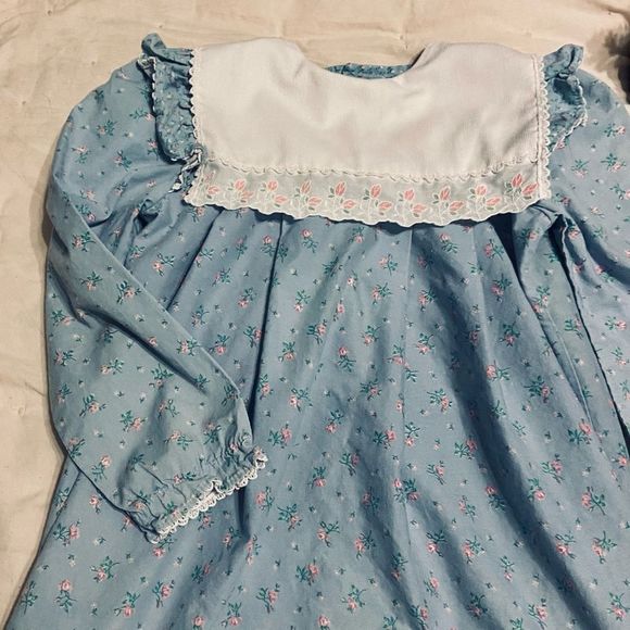 1970s calico cornflower blue dress above knee back to school on the prairie - Picture 8 of 9